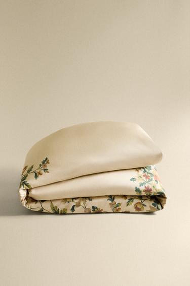 FLORAL PRINT SATEEN DUVET COVER - Ecru by Zara - Image 4