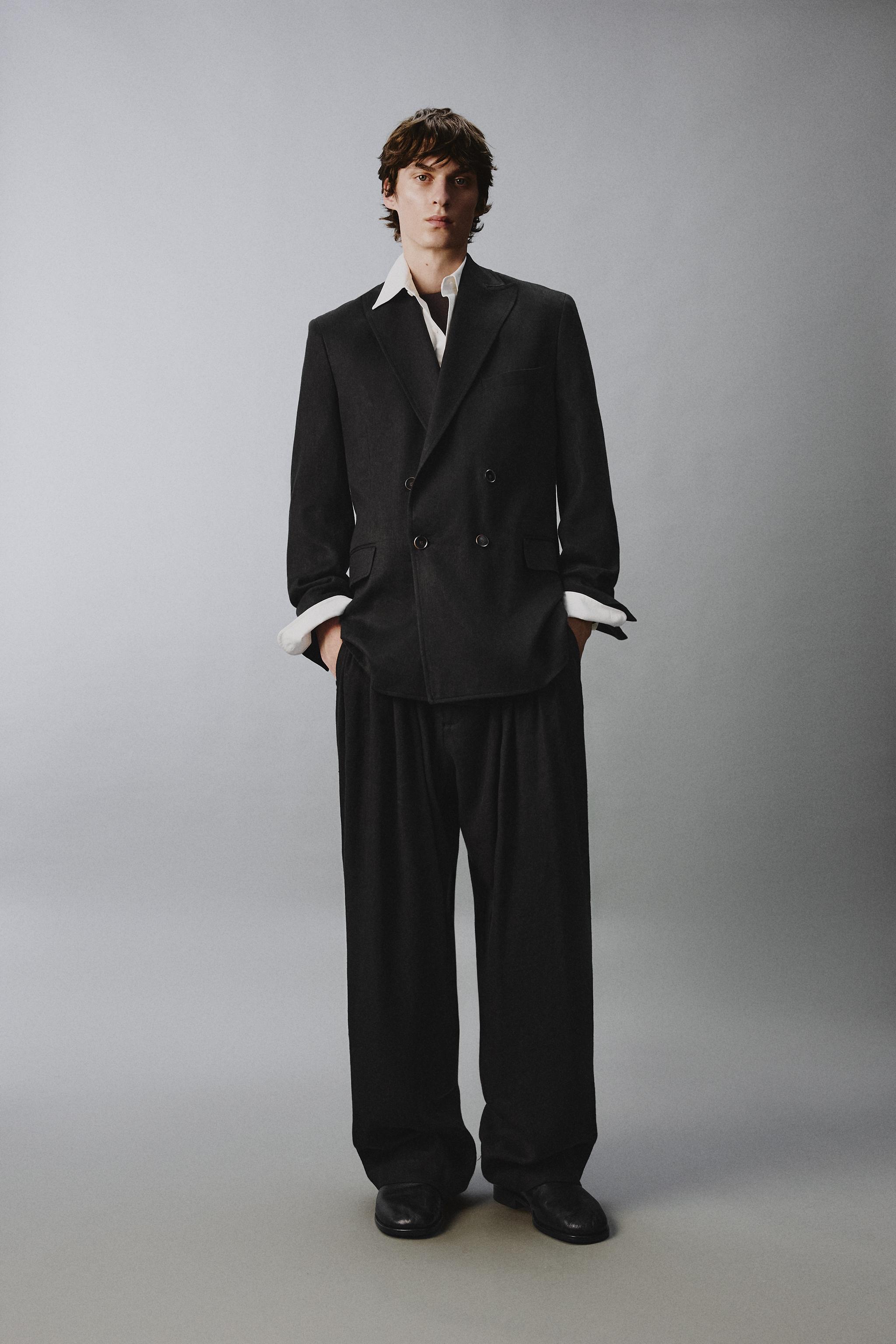 ZARA ダブルブレスト ブレザー セットアップ 黒 リネン＆レーヨン混紡ダブルブレストブレザー - ブラック | ZARA Japan