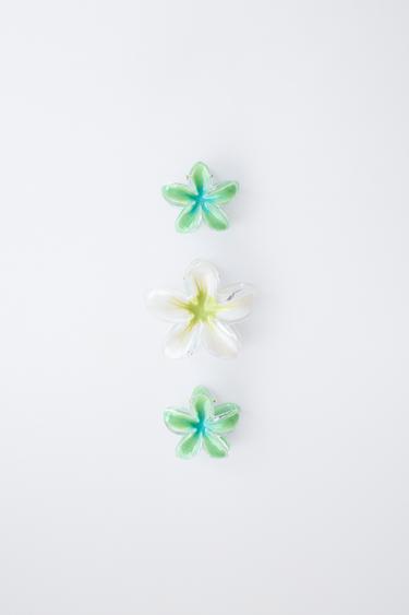 LOT DE TROIS PINCES FLEURS HIBISCUS - Vert de Zara - Image 3
