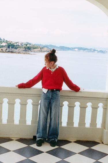 Zara V-NECK KNIT JUMPER - Red