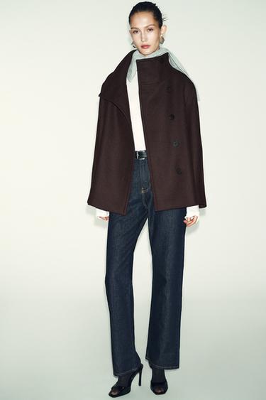 CROPPED WOOL COAT WITH HIGH NECK - Brown by Zara