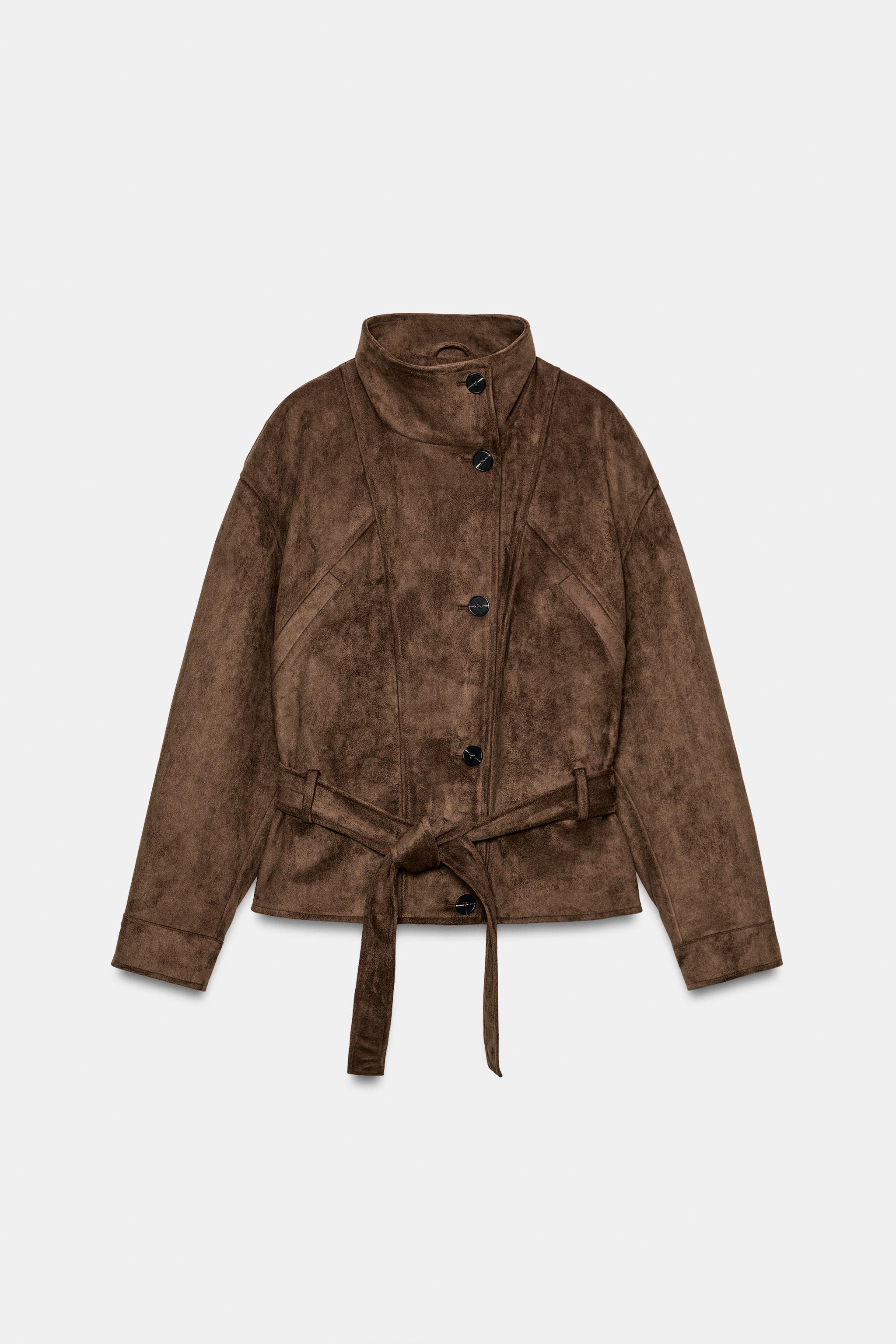 Женские куртки Zara FAUX SUEDE BELTED JACKET — фото 7