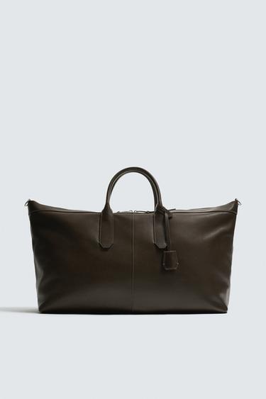 LEATHER TOTE BAG - Brown by Zara