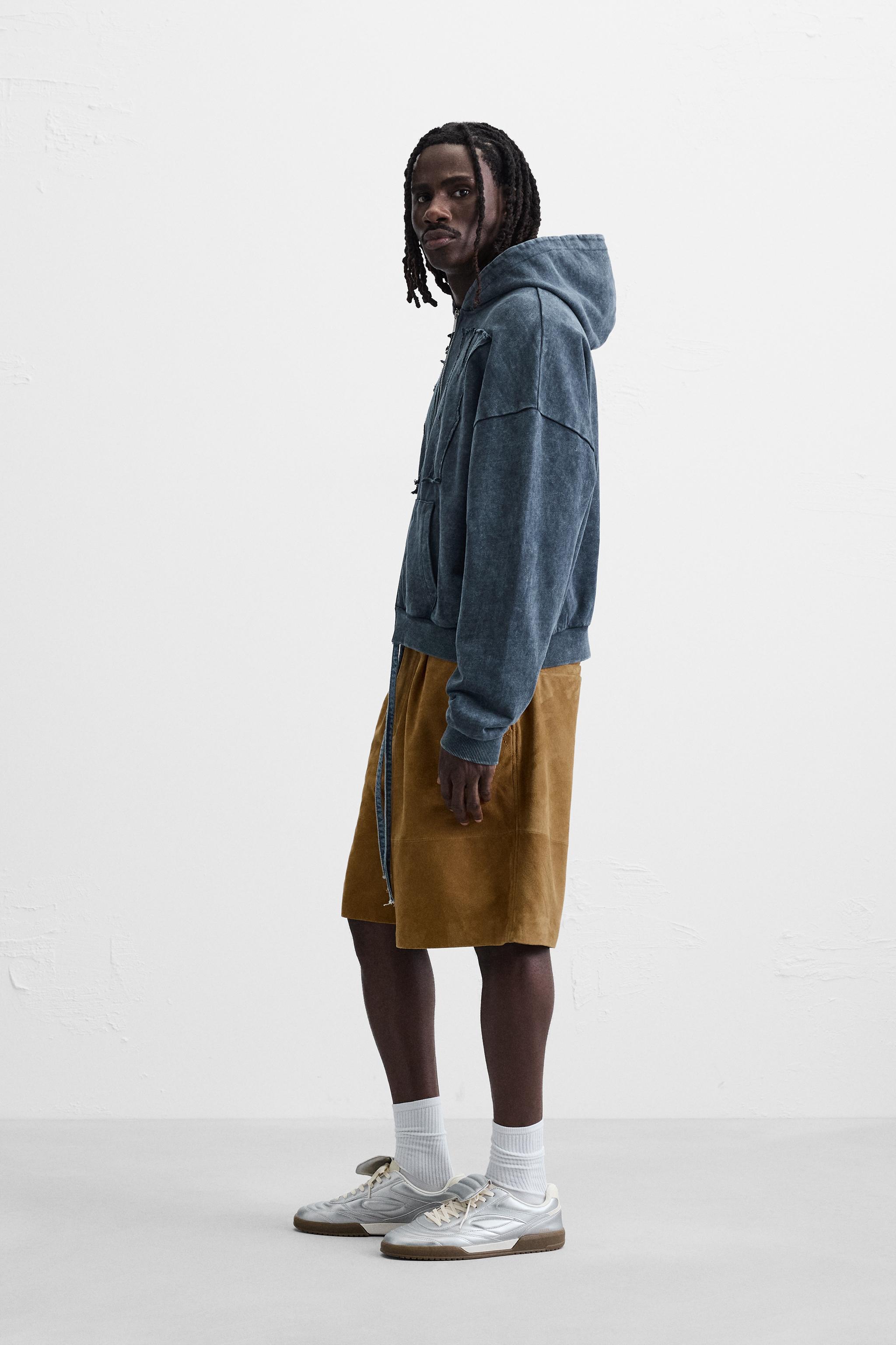 WASHED ZIP-UP HOODIE WITH NY PATCH - Blue gray | ZARA United