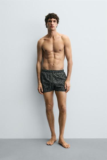 ANIMAL PRINT SHORT SWIMMING TRUNKS - Leopard / Grey by Zara - Image 0