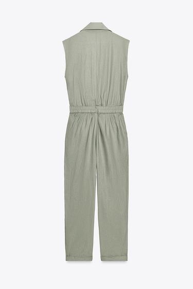 LINEN BLEND BELTED JUMPSUIT - Light khaki by Zara - Image 5