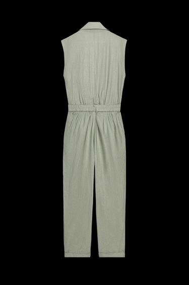 LINEN BLEND BELTED JUMPSUIT - Light khaki by Zara