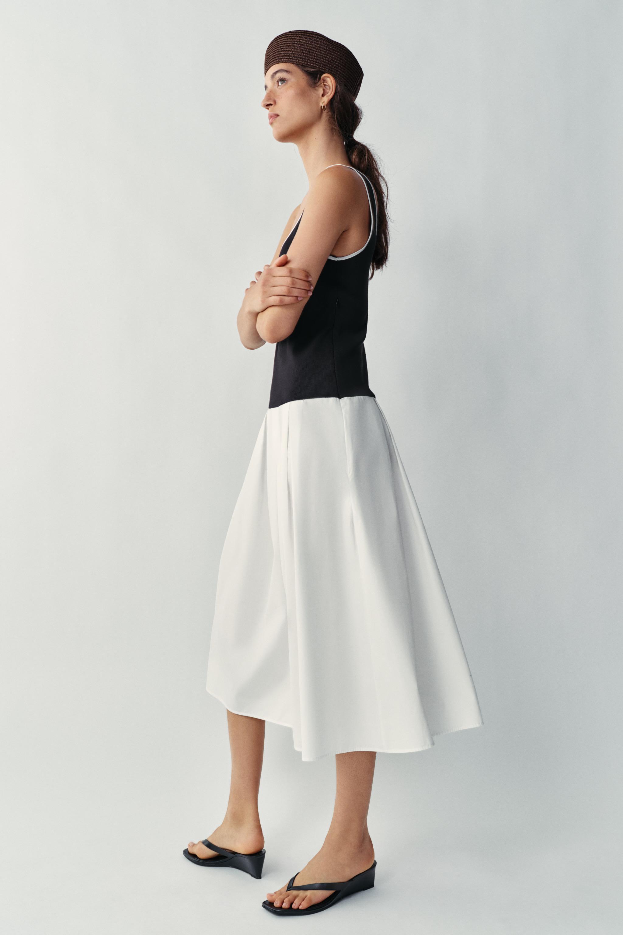 POPLIN CONTRAST MIDI DRESS