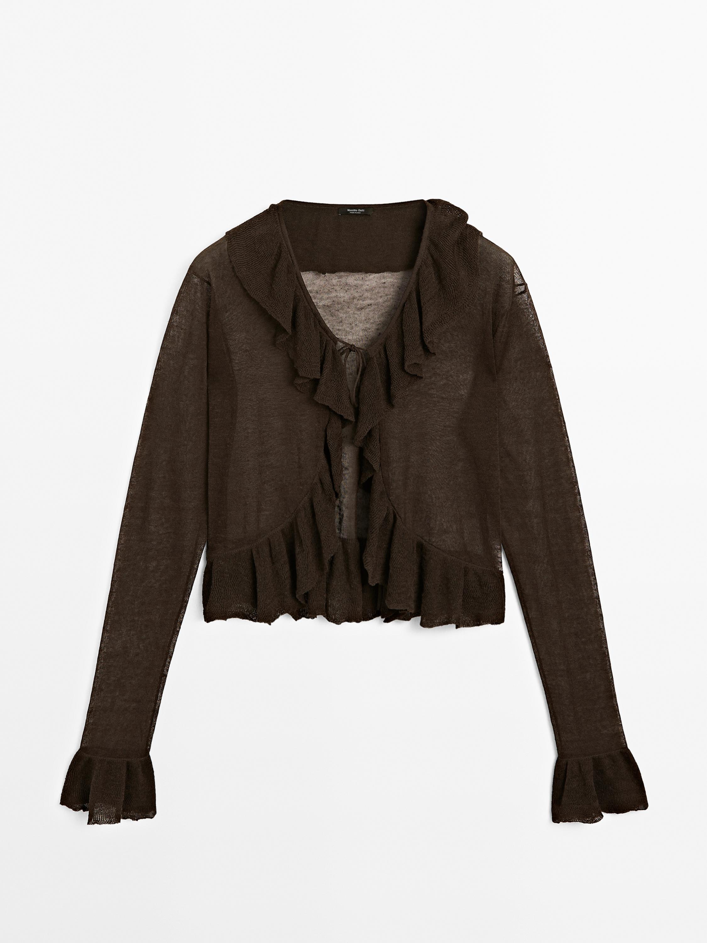 Linen blend ruffled cardigan