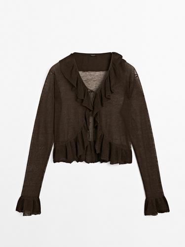Cardigan à volants en lin mélangé - Marron de Zara