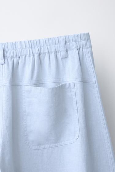 PANTALON BARREL AVEC LIN - Bleu ciel de Zara - Image 3