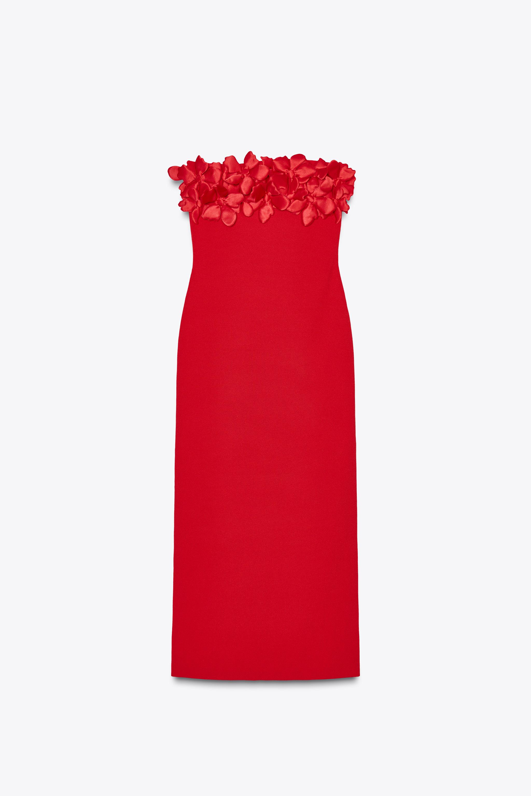 フラワー柄ニットミディワンピース - レッド | ZARA Japan / 日本