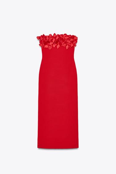 FLORAL KNIT MIDI DRESS - Red by Zara