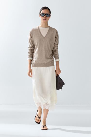 Zara V-neck knit sweater - Mink - Image 0