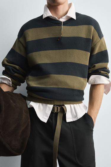PULL JACQUARD RAYÉ - Bleu marine de Zara - Image 4