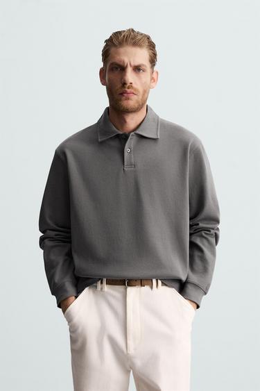 TEXTURED INTERLOCK POLO SHIRT - Grey by Zara