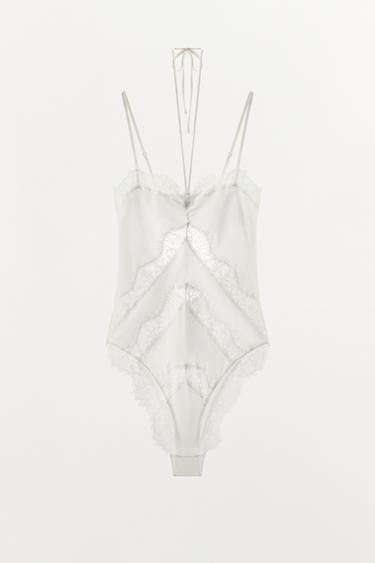 SILK LACE BODYSUIT - Light ecru by Zara - Image 4