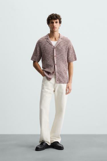 CAMISA PUNTO CONTRASTE - Burgundy de Zara - Imagen 0