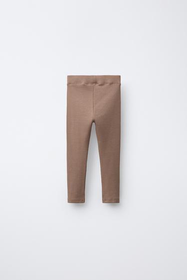 RIBBED LEGGINGS WITH LABEL - camel by Zara - Image 1