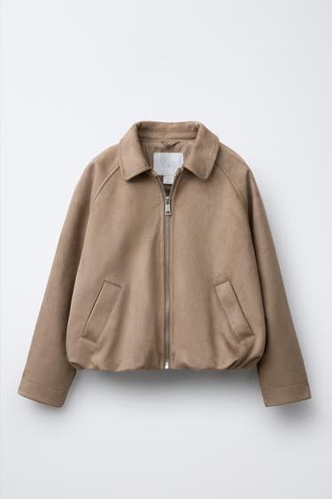 Zara FAUX SUEDE BALLOON JACKET - Sand