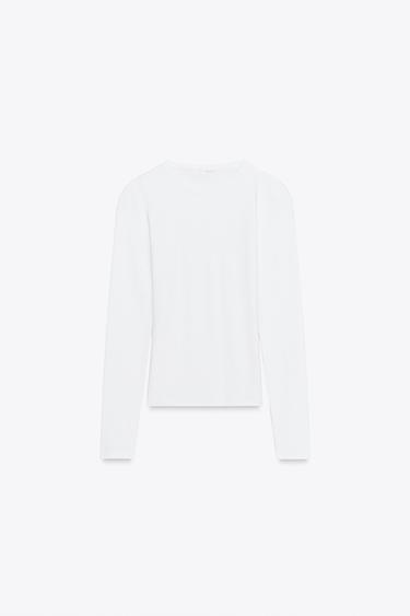CAMISETA MANGA LARGA - Blanco de Zara