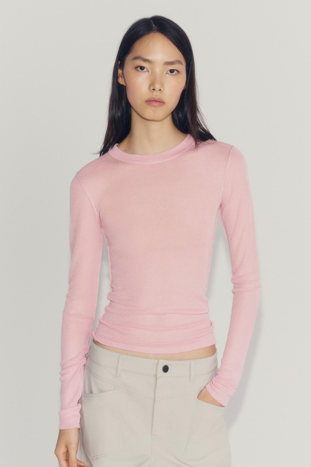 STRIPED FINE KNIT JUMPER — Pink