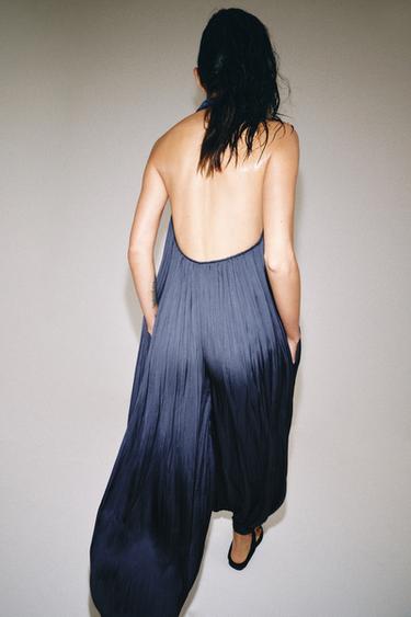 ZW COLLECTION SATIN HALTER JUMPSUIT - Navy blue by Zara - Image 5