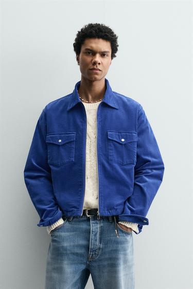CORDUROY OVERSHIRT WITH ZIP - Cornflower blue by Zara