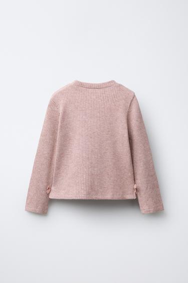 T-SHIRT CANNELÉ BRILLANT LACETS - Rose chiné de Zara - Image 1