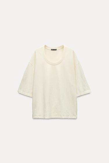 OVERSIZE COTTON T-SHIRT - Light yellow by Zara