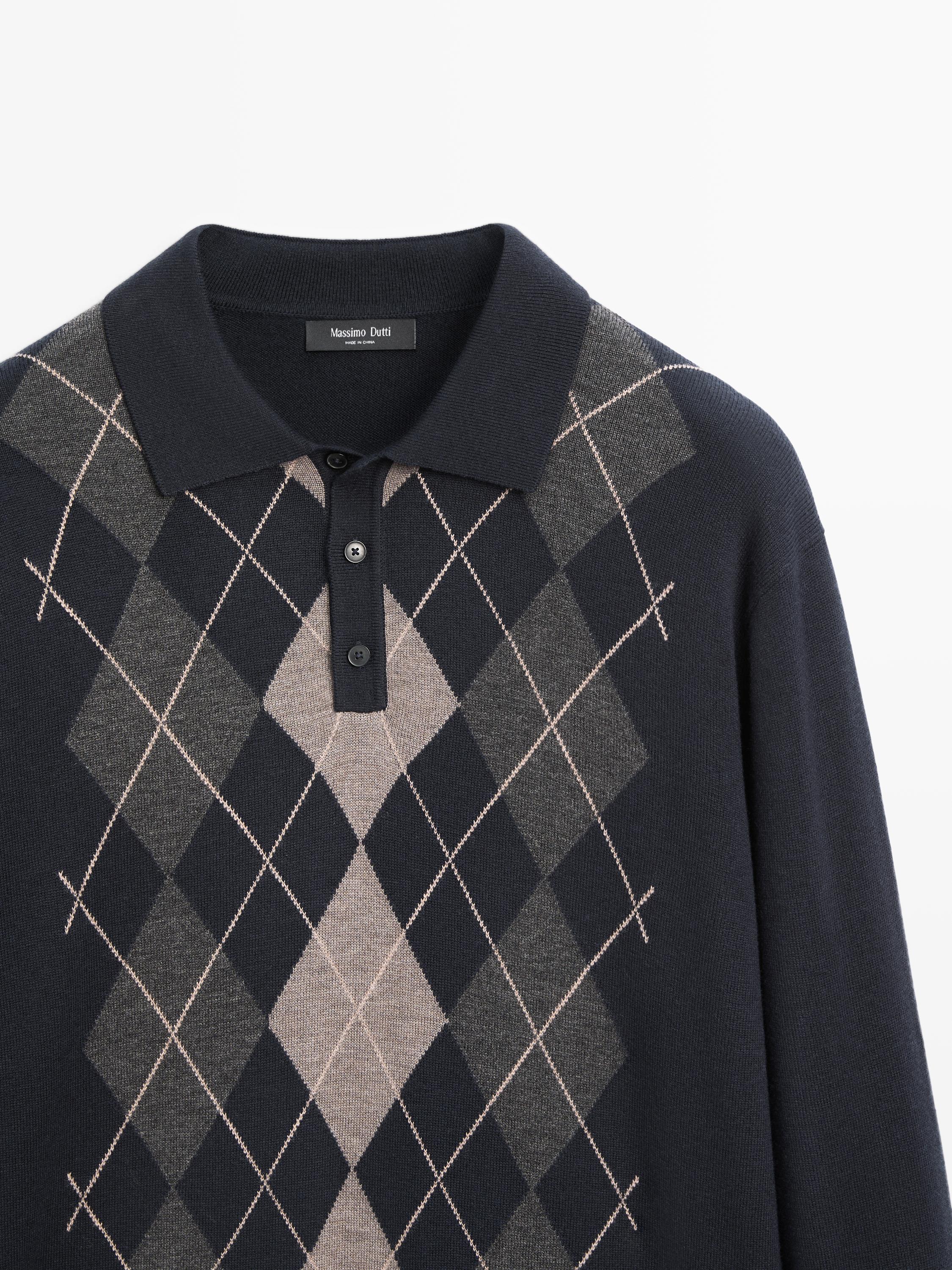Knit sweater with argyle detailing