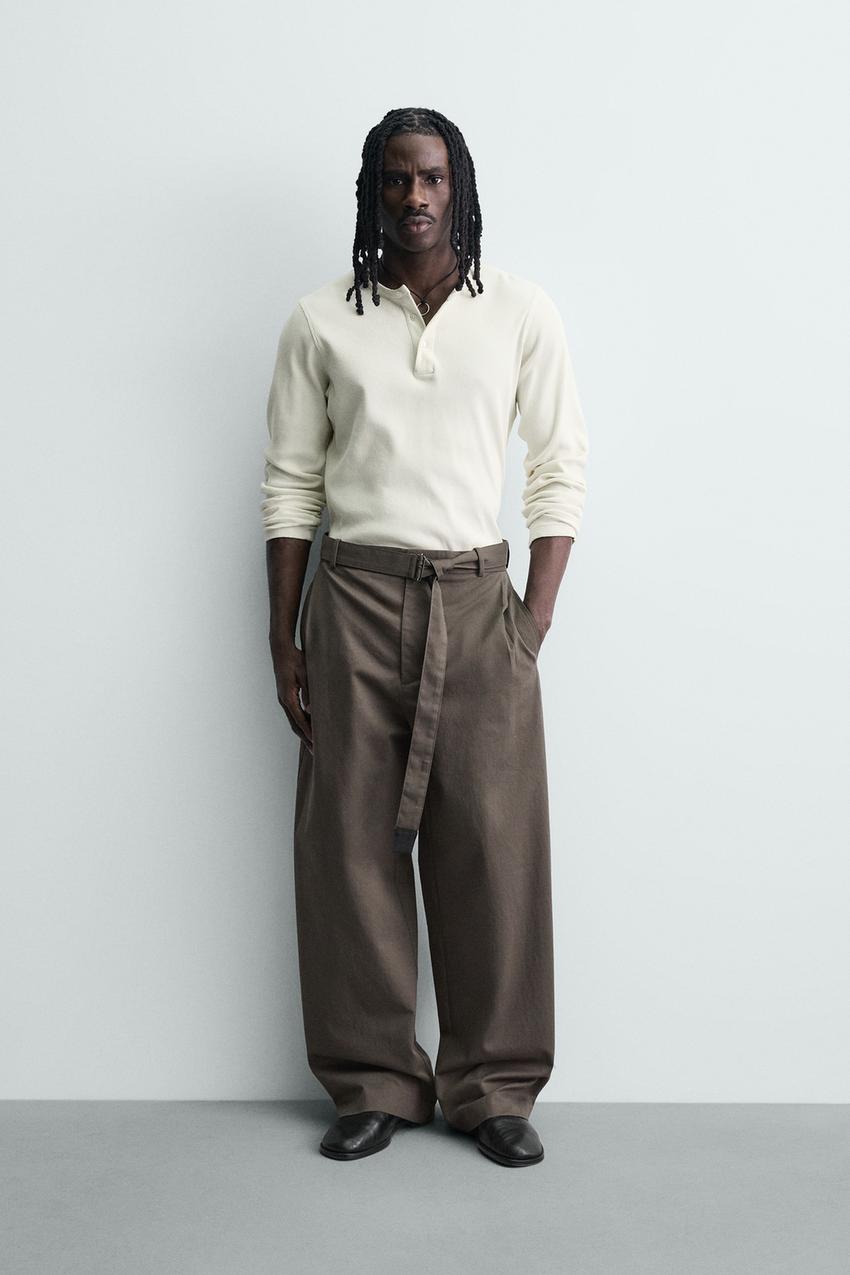 Zara - Belted Wide Fit Pants - Taupe Gray - 31 (Us 31) - Man Zara - Belted Wide Fit Pants - Taupe Gray - 31 (Us 31) - Man
