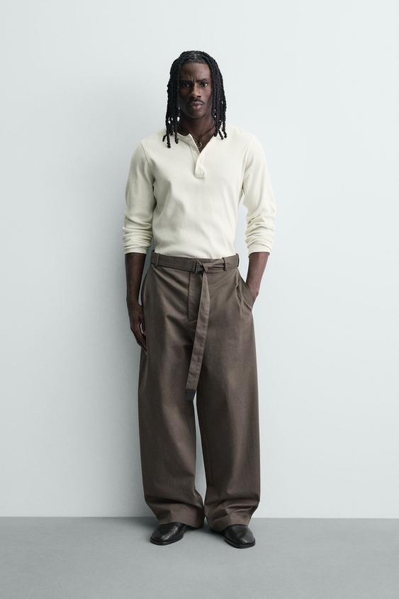 BELTED WIDE FIT PANTS