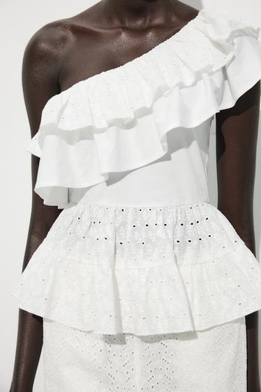 ASYMMETRIC EMBROIDERED TOP - White by Zara