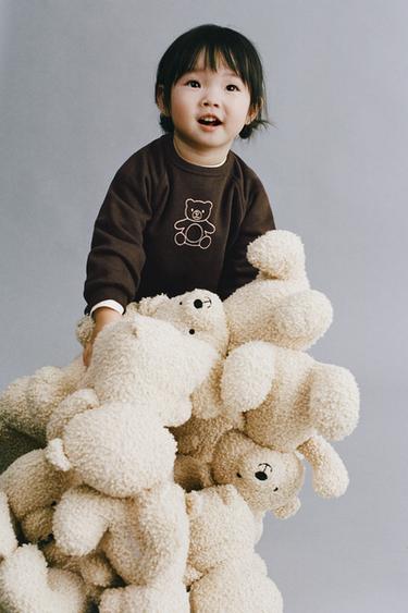 KOSTUM BLUZË HOODIE DHE PANTALLONA JOGGER ME QËNDISJE ARIU - Kafe e errët nga Zara