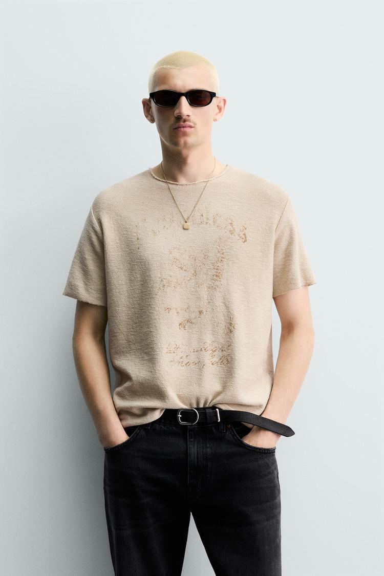 ZARA WASHED PRINT KNIT T-SHIRT