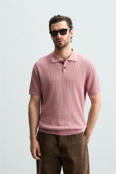 POLO PUNTO CANALÉ - Rosa lavado de Zara