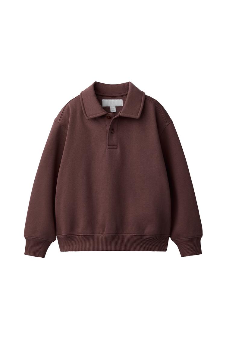 POLO COLLAR SWEATSHIRT — Brown