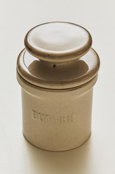 STONEWARE CYLINDRICAL BUTTER DISH - Grey by Zara