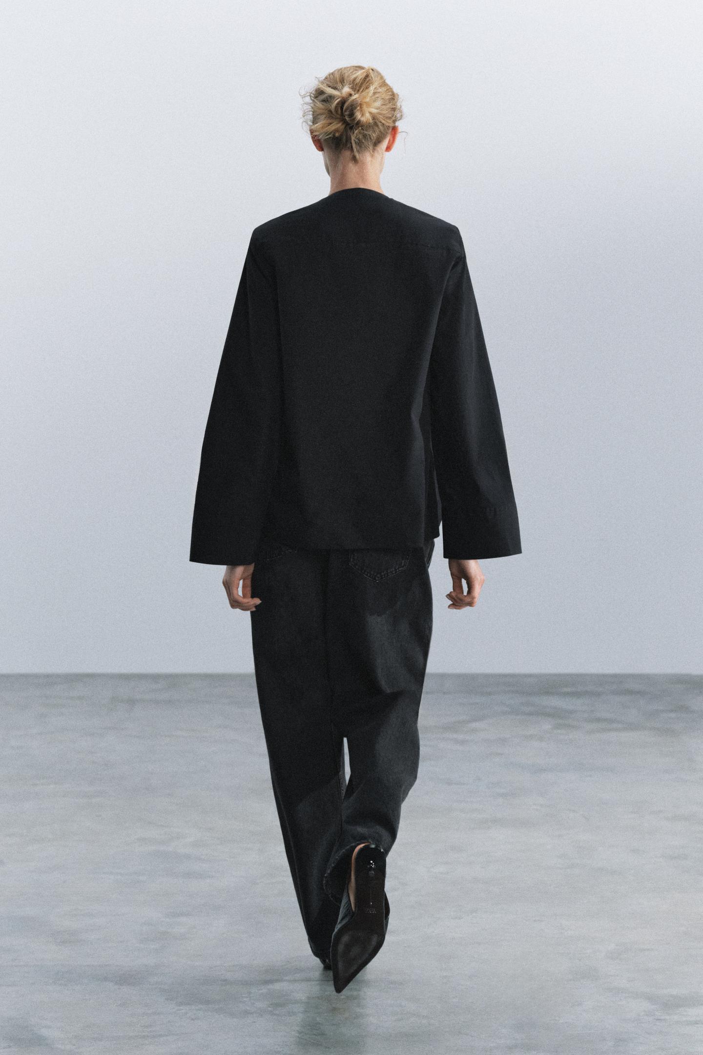 Женская рубашка Zara ZW Collection Pleated, цвет: Чёрный — фото 3