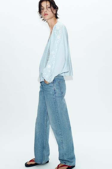 CONTRAST EMBROIDERED BLOUSE - Pastel blue by Zara - Image 3