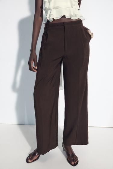 TIE-DETAIL TROUSERS - Dark brown by Zara