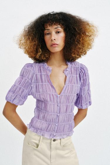 SMOCKED BLOUSE - Light lilac by Zara - Image 3