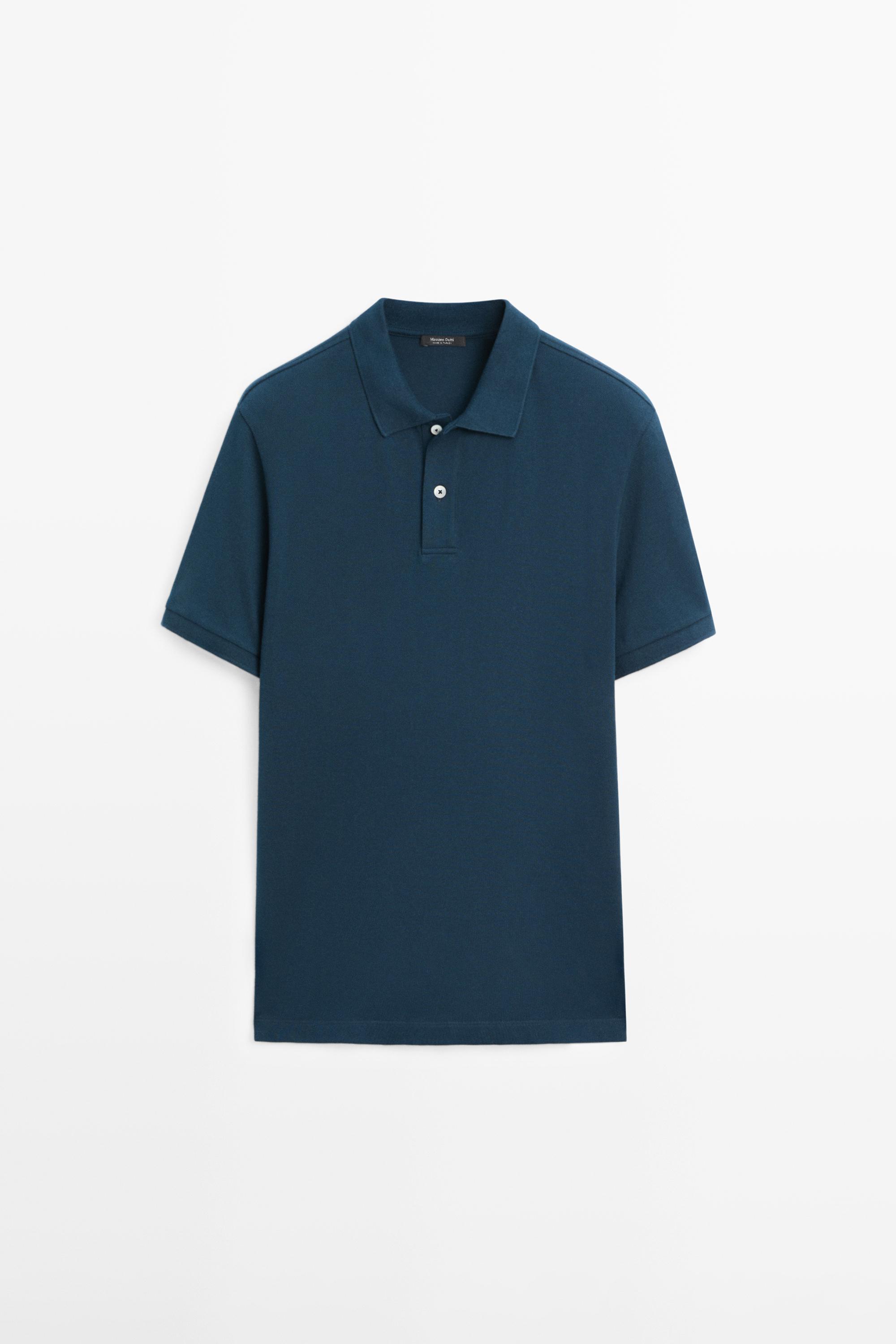 Micro-textured cotton piqué polo shirt — Indigo