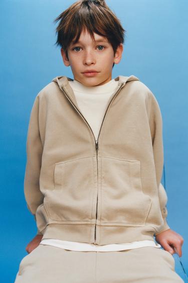 PLAIN ZIP-UP HOODIE - Sand by Zara