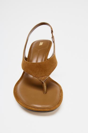 SPLIT LEATHER STRAPPY SANDALS - Brown by Zara - Image 3