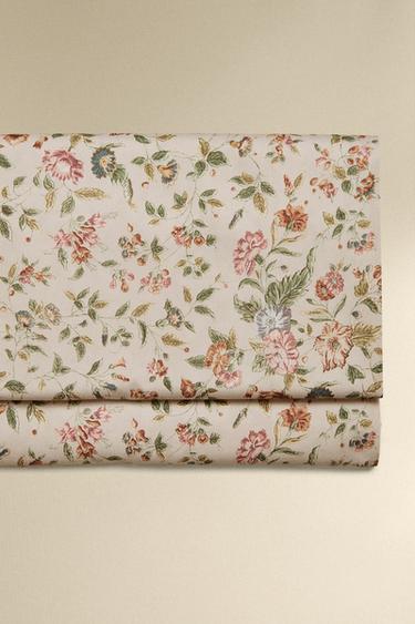 FLORAL SATEEN FLAT SHEET (300 THREAD COUNT) - Light beige by Zara