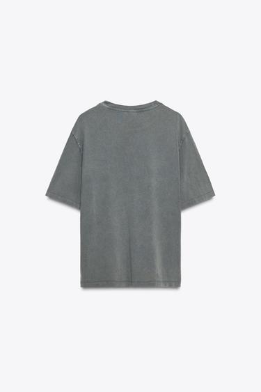 FADED-EFFECT PATCH T-SHIRT - Anthracite grey by Zara - Image 4