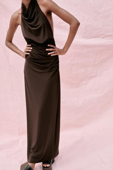 LONG HALTER DRESS WITH OPEN BACK - Dark brown by Zara