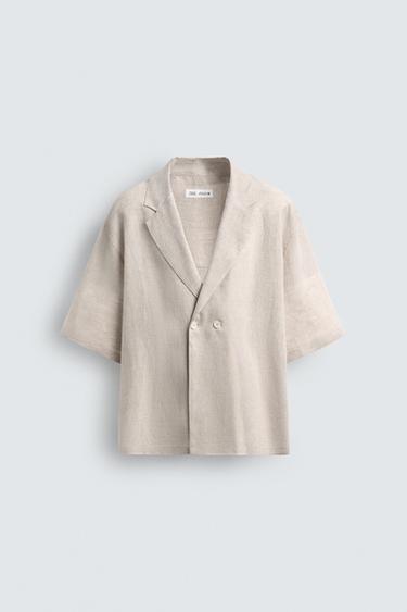 100% LINEN KIMONO SHIRT - Light beige by Zara